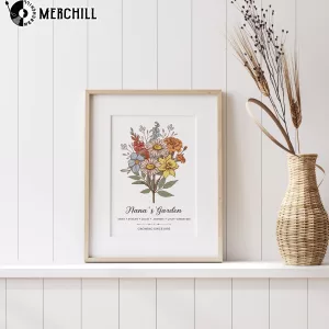Custom Birth Flower Poster for Grandma featuring personalized floral designs