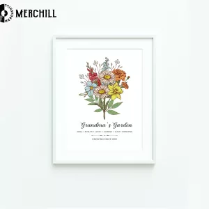 Custom Birth Flower Poster for Grandma featuring personalized floral designs