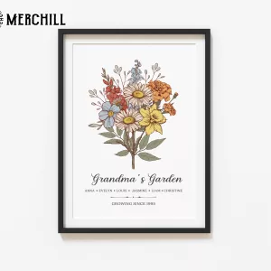 Custom Birth Flower Poster for Grandma featuring personalized floral designs