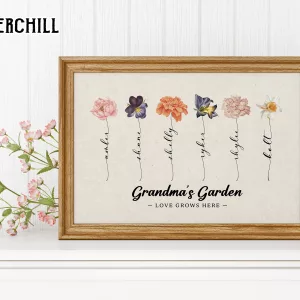 Custom Grandma Garden Birth Flower Art Mother’s Day Gifts for Grandma