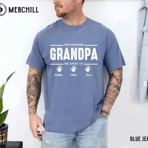 Custom Grandpa with Grandkids Names Fathers Day Shirt 4