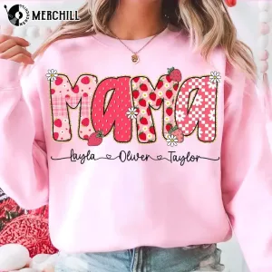 Cute Strawberry Floral Mama with Kids Names Shirt Custom Gifts for Mom 3
