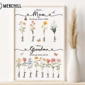 First Mom Now Grandma Flower Poster Perfect Mothers Day Gift