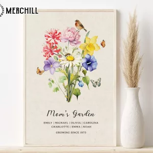 Grandma Birth Flower Poster Gift Idea Mothers Day Presents