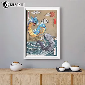 Gyarados vs Onix Vintage Battle Poster Wall Perfect Birthday Gift Art