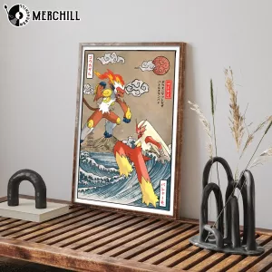 Infernape vs Blaziken Battle Poster Vintage Pokemon Wall Art Gift 2