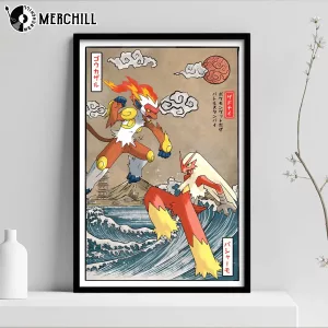 Infernape vs Blaziken Battle Poster Vintage Pokemon Wall Art Gift 3