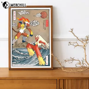 Infernape vs Blaziken Battle Poster Vintage Pokemon Wall Art Gift