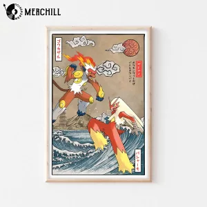 Infernape vs Blaziken Battle Poster Vintage Pokemon Wall Art Gift 5