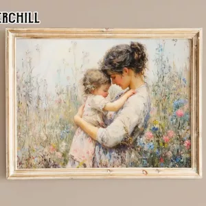 Mother and Child in Peaceful Wildflower Field Moms Day Gifts