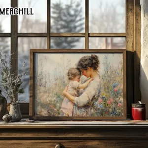 Mother and Child in Peaceful Wildflower Field Moms Day Gifts 4