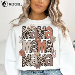 Retro Leopard Mama Flower Tee Shirt Gifts for Mom from Son 2