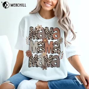 Retro Leopard Mama Flower Tee Shirt Gifts for Mom from Son 3