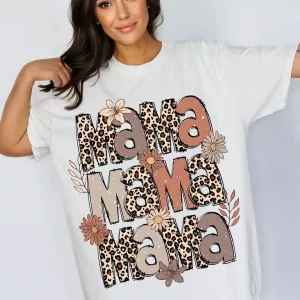 Retro Leopard Mama Flower Tee Shirt Gifts for Mom from Son