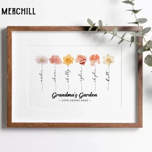 Watercolor Grandma Birth Flower Poster Best Gifts for Mom Birthday 3