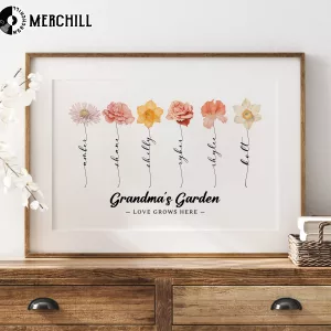 Watercolor Grandma Birth Flower Poster Best Gifts for Mom Birthday