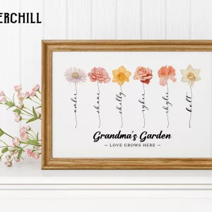 Watercolor Grandma Birth Flower Poster Best Gifts for Mom Birthday 4