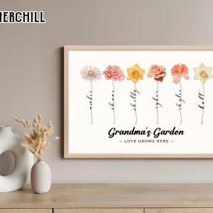 Watercolor Grandma Birth Flower Poster Best Gifts for Mom Birthday 5